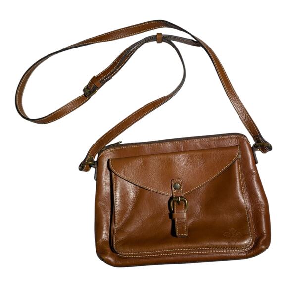 Patricia Nash Avellino Cognac Brown Leather Envelope Top Zip Crossbody Bag - Picture 1 of 7